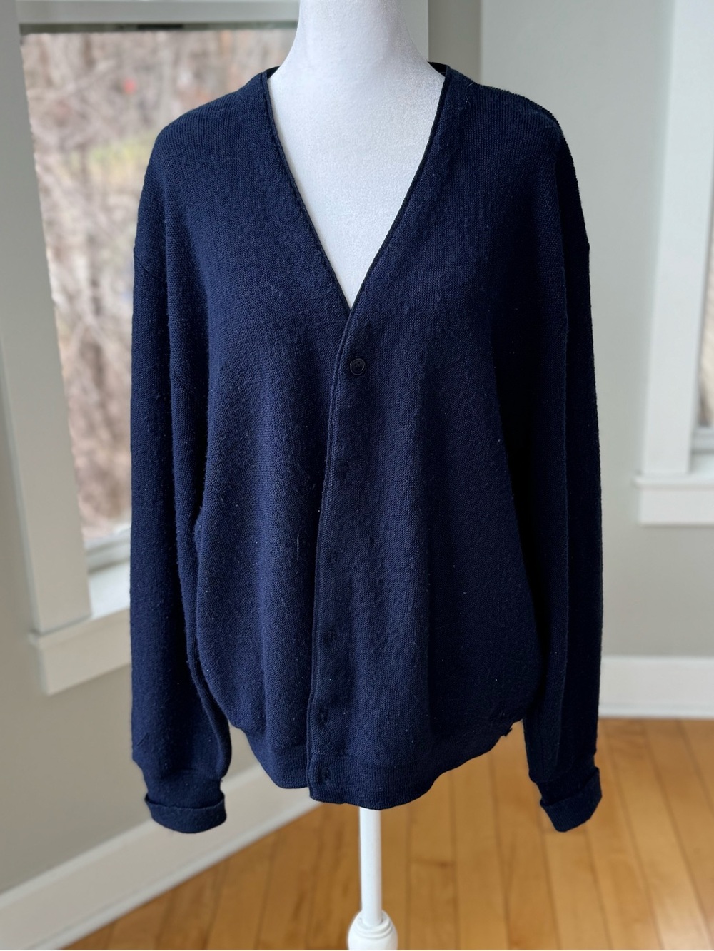 Vintage Jantzen Navy V-Neck Button Down Cardigan Sweater Size Large